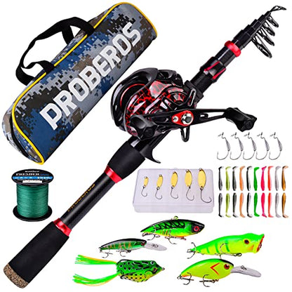Fishing Rod and Reel Combo, 6.9ft Carbon Fiber Telescopic Fishing Pole with Spinning/Baitcasting Reel Combos, Sea Saltwater Freshwater Ice Bass Fishing Tackle Set Fishing Rods Kit - color: B:Baitcasting Combo 6.9FT+Right Handed Reel