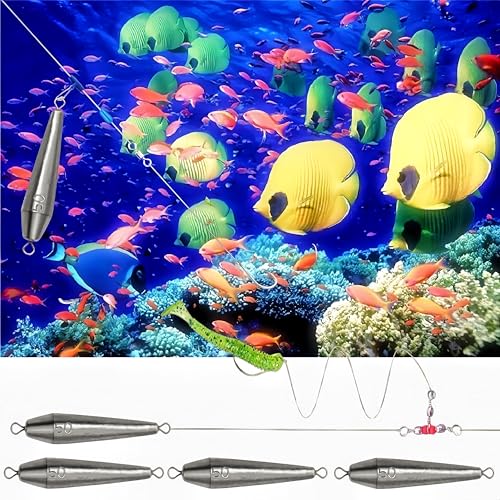 10PCS Fishing Weights, Inline Trolling Bullet Sinkers Double Ring Torpedo Fishing Weights Lead Drop Shot Fishing Weight Sinkers - 20g-50g - size: 1.8 oz - 8 Pack