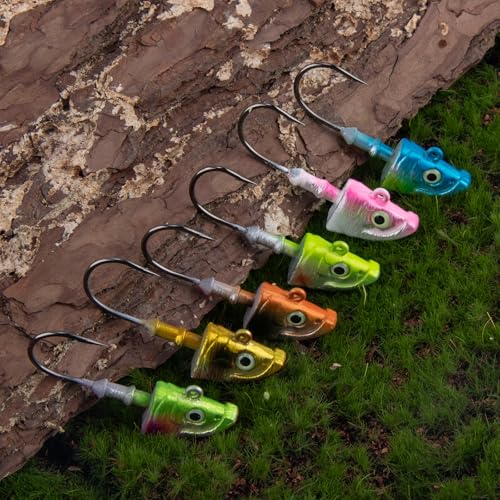 Dr.Fish 10 Pack Swimbait Jig Heads, Saltwater Fishing Jig Heads Minnow Style 3D Eyes Lead Weighted Hooks for Bass Walleye Flounder Striper Halibut Pompano Fishing - color: Blue&Silver, size: 3/8oz-Hook #2/0