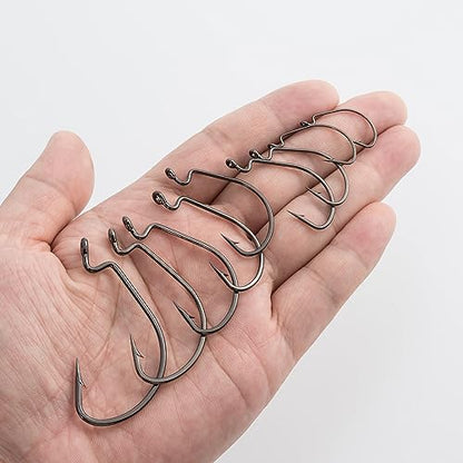 Dr.Fish EWG Hooks Bass Fishing Worm Hooks Extra Wide Gap Freshwater Fishing Carolina/Texas Rig - color: Black Nickel, size: #2-100Pack