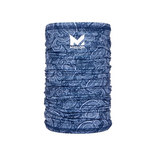 MISSION Multi-Use Neck Gaiter Face Mask for Ski & Outdoors, UPF 50, Breathable Lightweight Fabric - color: Navy Paisley