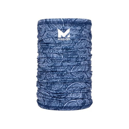 MISSION Multi-Use Neck Gaiter Face Mask for Ski & Outdoors, UPF 50, Breathable Lightweight Fabric - color: Navy Paisley