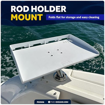 Five Oceans Cutting Board for Boat, 20" x 12" - Premium Fillet Table with Rod Holder Mount, Knife Slot, Plier Storage & Slotted Back - 1-Year Warranty - FO3936 - color: Premium Bait Cutting Board (Rod Holder Mount)