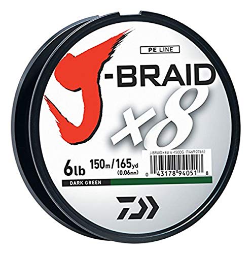 Daiwa J-Braid 150M 8-Strand Woven Round Braid Line - color: DARK GREEN, size: 6 lb