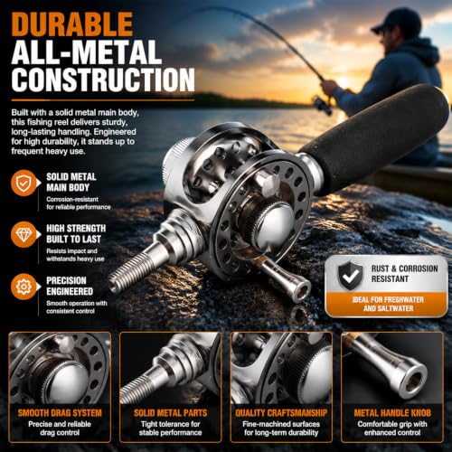 Metal Fishing Reel, 2+1 Bearings High Speed Fishing Raft Wheel with Handle Accessory for Angling Adventure