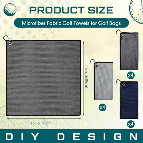 Batiyeer 12 Pcs Golf Towel Bulk for Golf Bags Microfiber Fabric Towel with Clip Waffle Pattern, Fitness, Camping, Hiking, Yoga - color: Navy Blue, Dark Gray, Light Gray