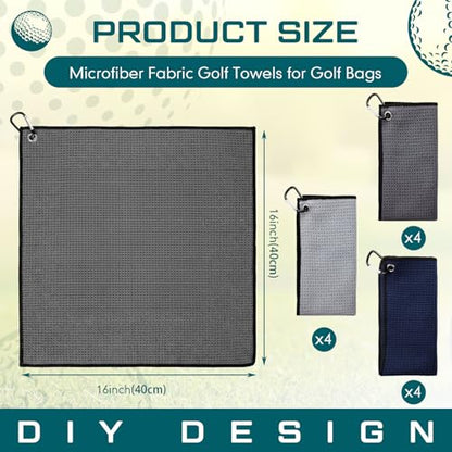 Batiyeer 12 Pcs Golf Towel Bulk for Golf Bags Microfiber Fabric Towel with Clip Waffle Pattern, Fitness, Camping, Hiking, Yoga - color: Navy Blue, Dark Gray, Light Gray