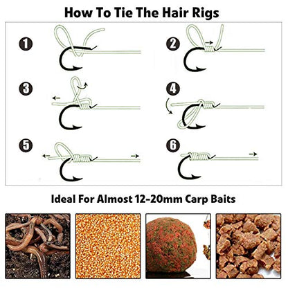 Carp Fishing Hair Rigs Kit,18pcs Braided Thread Boilies Carp Rigs with 3 Extender Boilie Bait Stops and Stringer Needle - color: 18pcs Carp Rigs