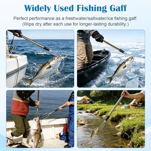 Cyfie Retractable Fishing Gaff, 4.8/6.6/7.8/9.4/16.4ft Telescopic Fishing Gaff with 8mm Screw, Capable for Fish Gig Spear Harpoon Hook, Ice and Saltwater Fishing Gaff Pole for Hunting Fish Frog Mole - color: Aluminum Alloy + 6.6 Feet Extending Pole