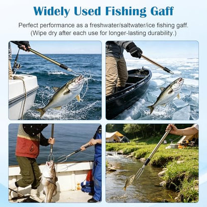 Cyfie Retractable Fishing Gaff, 4.8/6.6/7.8/9.4/16.4ft Telescopic Fishing Gaff with 8mm Screw, Capable for Fish Gig Spear Harpoon Hook, Ice and Saltwater Fishing Gaff Pole for Hunting Fish Frog Mole - color: Aluminum Alloy + 6.6 Feet Extending Pole