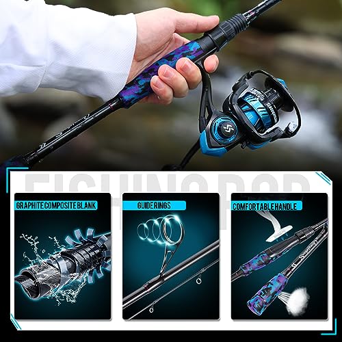Sougayilang Fishing Rod and Reel Combo, Stainless Steel Guides Fishing Pole with Spinning Reel Combo for Bass Fishing - color: Blue, size: 6'10''-3000