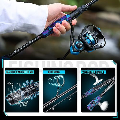Sougayilang Fishing Rod and Reel Combo, Stainless Steel Guides Fishing Pole with Spinning Reel Combo for Bass Fishing - color: Blue, size: 6'10''-3000