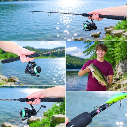 SOUGA Fishing Rod, Liberty Kaleido Carbon Spinning & Casting Rod, 2 Piece Medium Action Bass Trout Rod with SIC Ceramic Guides, EVA Grip, Reel Seat, Hook Keeper, 5.6 & 6ft, 4-14lb Line - size: 5.9 Feet
