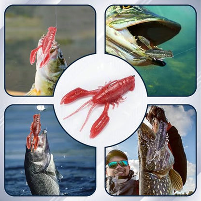 FONMANG 5-Pieces Crawfish Bass Lures, Soft Plastic Bait with Durable TPE, Lifelike Shrimp Crayfish Swim Bait for Freshwater and Saltwater, Weedless Fishing Lures 3" 5/8oz - color: Pumpkin Green