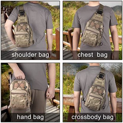 Qcute Tactical Backpack, Waterproof Military Cross-body Molle Sling Shoulder Backpack Chest Bag for Outdoor Every Day Carry - color: Khaki