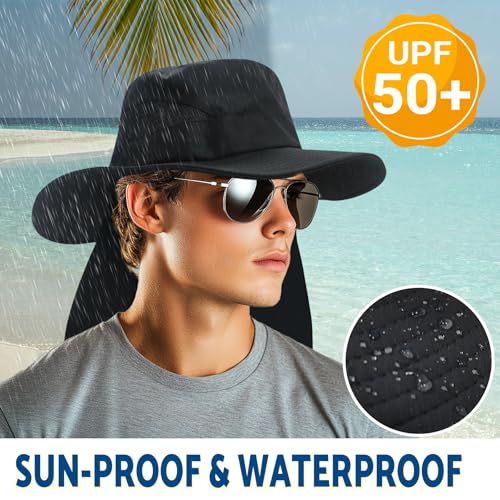 NPJY Sun Fishing Hats with Neck Flap for Men Women UV Sun Protection Safari Hat Wide Brim Bucket Hat - color: Pure Green(with Neck Flap)