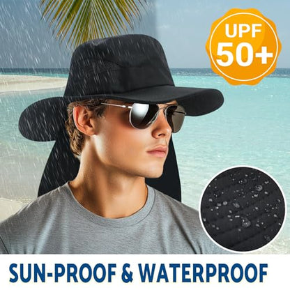 NPJY Sun Fishing Hats with Neck Flap for Men Women UV Sun Protection Safari Hat Wide Brim Bucket Hat - color: Pure Green(with Neck Flap)