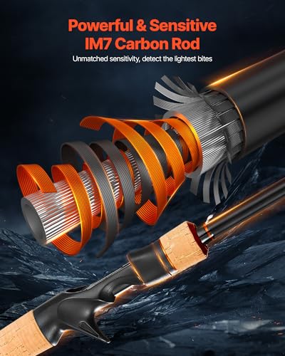 VEVOR Rod and Fishing Reel Combo, IM6/7 Carbon Fiber Spinning/Baitcasting Rod and Reel Combo, Bass Fishing Pole, Stainless Steel Guides with Ceramic Rings - color: 7 ft-Right Handle