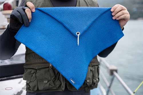 Microfiber Fishing Towels with Clip, Waffle Pattern for Effective Cleaning of Fishing Gears or Dirty Hands, 16” x 16”, Camping Towels, Hiking Towels, Pack of 3 (Blue) - color: Blue