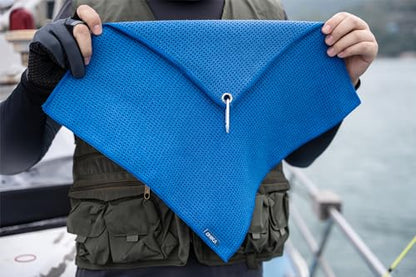 Microfiber Fishing Towels with Clip, Waffle Pattern for Effective Cleaning of Fishing Gears or Dirty Hands, 16” x 16”, Camping Towels, Hiking Towels, Pack of 3 (Blue) - color: Blue