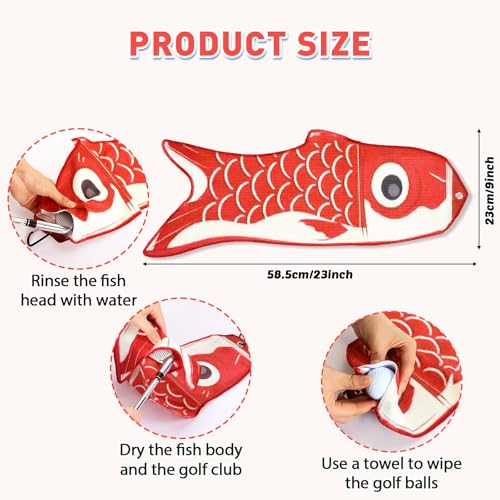 Mindsoft Koi Fish Golf Towel Cute Microfiber Golf Towel Carabiner Clip, Cleaning Cloth & Clubs Koi Pattern Golfs Accessories and Gifts for Men Women(Red) - color: Red