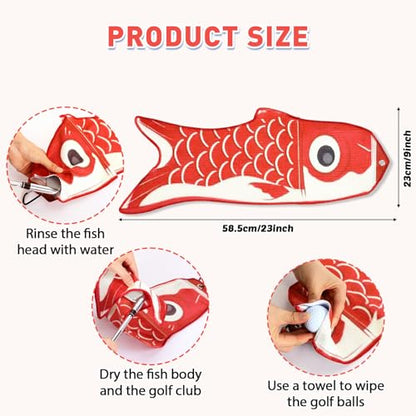 Mindsoft Koi Fish Golf Towel Cute Microfiber Golf Towel Carabiner Clip, Cleaning Cloth & Clubs Koi Pattern Golfs Accessories and Gifts for Men Women(Red) - color: Red
