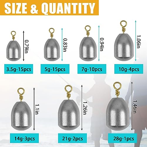 Fishing Weights Sinkers Kits,Drop Shot Weights,Iron Fishing Sinker,Bass Casting Sinkers for Saltwater Freshwater Catfish Weight 21pcs/50pcs - style: 50pcs (7 Size)
