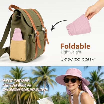 ZOORON Sun Hats for Men Women Fishing Hat with Neck Flap,UPF 50+ Sun Hat Waterproof Wide Brim Bucket Hats for Safari Hiking - color: 1-pink(neck Flap)