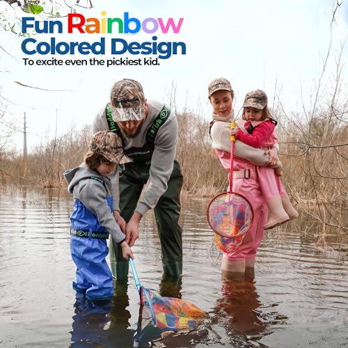 DaddyGoFish Kids Fishing Net - Extendable Telescopic Landing Net for Boy Girl Children Catching Small Fish Crab Shrimp Minnow Dragonfly Beach Pier Lake River Ocean - color: Style 3 (2 Pack, Blue + Green)