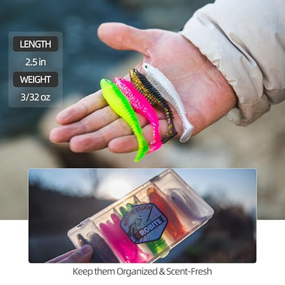 30pcs Soft Plastic Swimbaits with Paddle Tail, T-Tail Fishing Lures for Vertical Jigging and Casting, Freshwater Swimbaits for Bass, Trout, Walleye & Crappie - color: Dual Ribbed, 2.5''