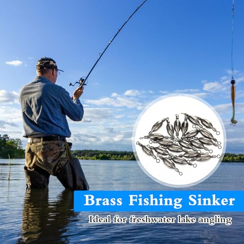 Seenelling 20 Pcs Brass Fishing Sinker Swivel Fishing Weights Saltwater Bullet Sinkers Drop Shot Weight Egg Sinkers with Swivel Rolling Removable Freshwater - size: 5/16 oz