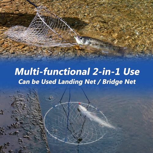 QualyQualy Foldable Pier Fishing Net 23" with Rust-Proof Stainless Steel Ring & Heavy-Duty Poly Mesh | Saltwater & Freshwater Landing Net for Kayak, Bridge Fishing Lightweight Durable Design - color: Gray