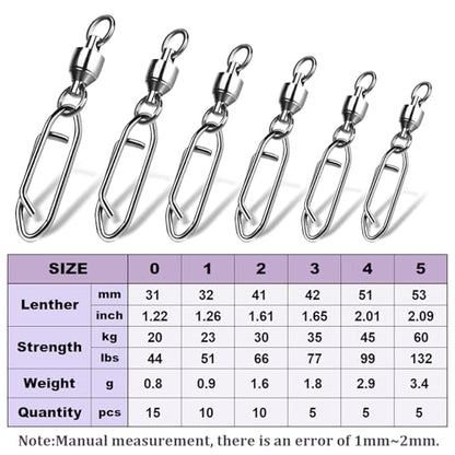 50Pcs High Strength Fishing Swivels | Ball Bearing Snap Swivels with Stainless Steel| Saltwater/Freshwater Quick-Change Snap Swivels for Catfishing Tackle,Lures - size: Silver Ball Bearing Swivel 50 Set_0# to 5#