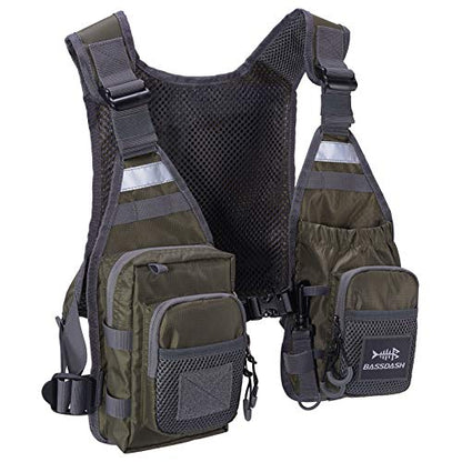 BASSDASH FV08 Ultra Lightweight Fly Fishing Vest for Men and Women Portable Chest Pack - color: Army Green