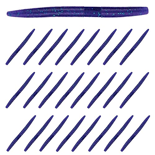 Reaction Tackle Wacky Worms, 5.5 Inch Salt Impregnated Soft Plastic Stick Bait Bass Fishing Lures for Finesse, Wacky, Neko, Texas and Carolina Rigs, 24 Pack - color: June Bug