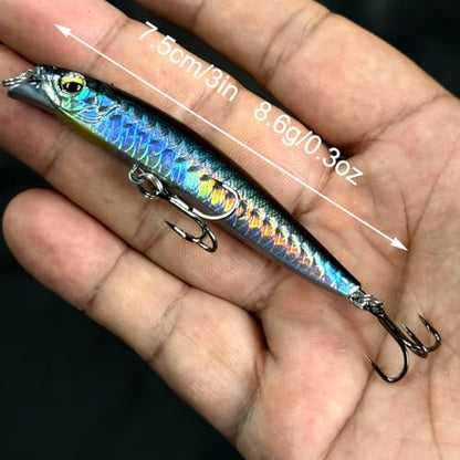 3pcs Saltwater Jerkbait Fishing Lures Sinking Bass Trout Crappie Lure Minnow Pencil Lure Fishing Bait for Sea Bass Fishing Wobbler Hard Crankbait Pesca Bass Carp Pike Fishing (F1-3'' 0.3oz)