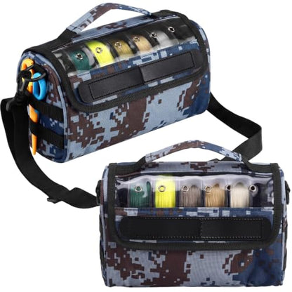2 Pcs Fishing Line Management Bag Waterproof Nylon Fishing Line Storage Bag Transparent Window Removable Divider Leader Lines Spool Organization, Camouflage Blue - color: Camouflage Blue