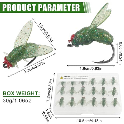 Bionic Fly Fishing Bait,18pcs/36pcs Trout Jig Swimbait Fly Hook Soft Bait Dry Flies Fly Fishing Lures Assortment Kit Attractant Fishing Gear Artificial Fishing Lure Panfish Lure Set - color: Green-36PCS