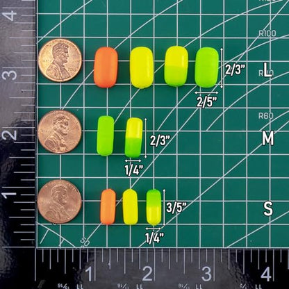Dr.Fish 30 Pack Fishing Rig Floats Pompano Floats Walleye Rig Lure Making Accessories Surf Fishing Foam Snell Bobbers - color: Green+Chartreuse, size: Medium-2/3*1/4"