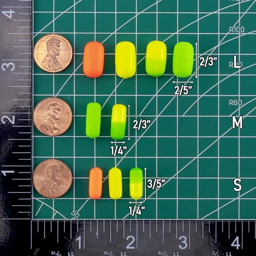 Dr.Fish 30 Pack Fishing Rig Floats Pompano Floats Walleye Rig Lure Making Accessories Surf Fishing Foam Snell Bobbers - color: Green+Chartreuse, size: Medium-2/3*1/4"
