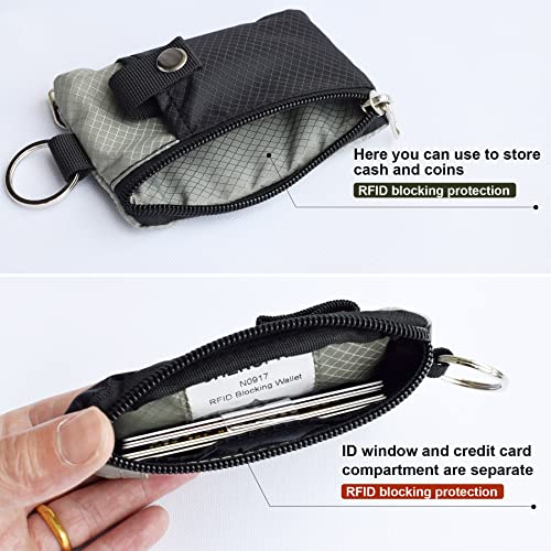 CHENSPRX Minimalist RFID Blocking Small Wallet with ID Window,WaterResistant Zip Id Case Wallet with Lanyard Keychain for Cards,Cash,Travel,Women,Men - color: Black+Gray