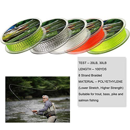 Fly Line Backing 20LB 30LB 100 Yds for Trout Fishing - White Black, Set of 2