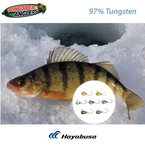 Tungsten 4 Anglers-97% Pure Tungsten Ice Fishing Jigs 5mm 1/16oz #12|Tear Drop Fishing Lures for Perch, Sunfish, Blue Gill, Lake Herring, White Fish, Walleye, 5-Pack - color: Fire Tiger