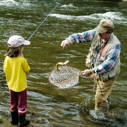 Portable Wooden Fly Fishing Net with Soft Silicone Mesh - Ideal for Trout & Bass Catch and Release - Essential Freshwater & Saltwater Gear for Anglers White Curved Handle Large - color: White Curved Handle