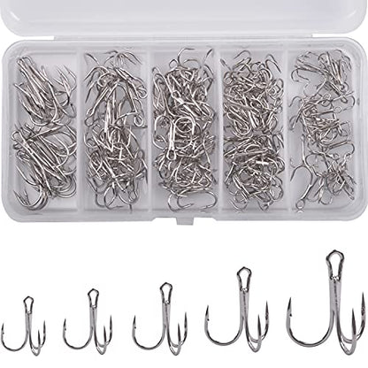 Fishing Treble Hooks Kit, Sharp Replacement Treble Hooks for Lures Baits, High Carbon Steel Fishing Hooks with Stainless Steel Split Rings Set for Bass Trout Walleye Pike - color: Silver_150pcs
