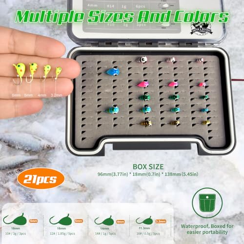 Tungsten Ice Fishing Jigs Kit - 15/21/45pcs Effective Glow Lures for Crappie, Panfish, Walleye - color: Colorful