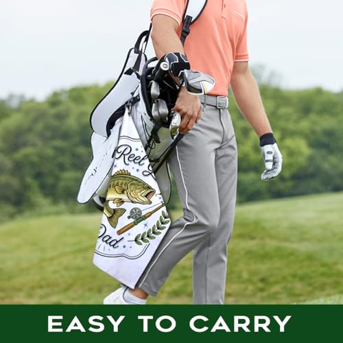 Reel Great Dad Polyester Printed Towel with Clip, Funny Bass Fish Fishing Gifts & Accessories for Men Fishman Dad Grandfather, Fishing Lover Father's Day Retirement Birthday Gifts - color: Dark Green
