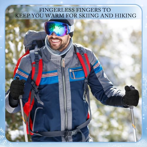 Geyoga 2 Pairs Wool Fingerless Fishing Gloves for Men Women Anti-Slip with Grip Dots Warm Winter Fly Ice Fishing Gloves - color: Black and Green, style: 3 Cut Fingers