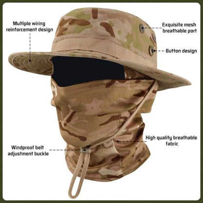 Camo Boonie Sun Hat with Balaclava Face Mask UV Protection Fishing Hat Bucket Hat for Hunting Hiking Military Tactical Safari - color: Camo Desert