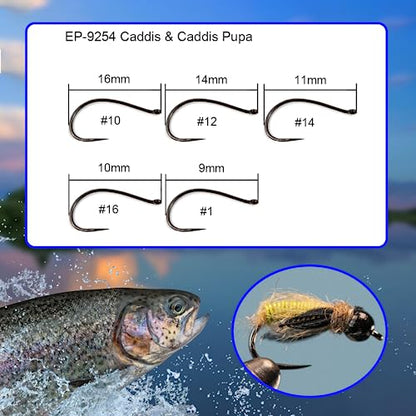 Eupheng 100pcs Plus Best Barbless Competition Fly Fishing Hook Collection, Dry Nymph Strimp&Pupa, Pupa jig Fly Hooks High Carbon Competition Hook - color: Pupa Fly Hook EP-9254, size: 12#